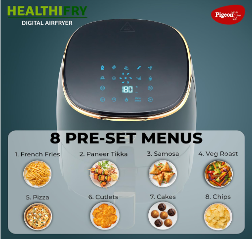 Pigeon Healthifry Digital Air Fryer, 360° High Speed Air Circulation