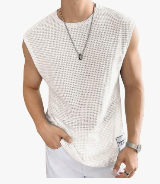 NETCLICK®Mens Waffle Tank Tops Sleeveless Round Neck