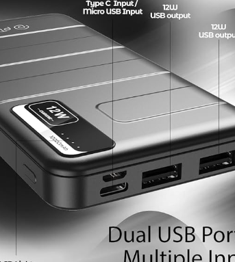 pTron Dynamo Nitro 10000mAh 12W Power Bank, Dua