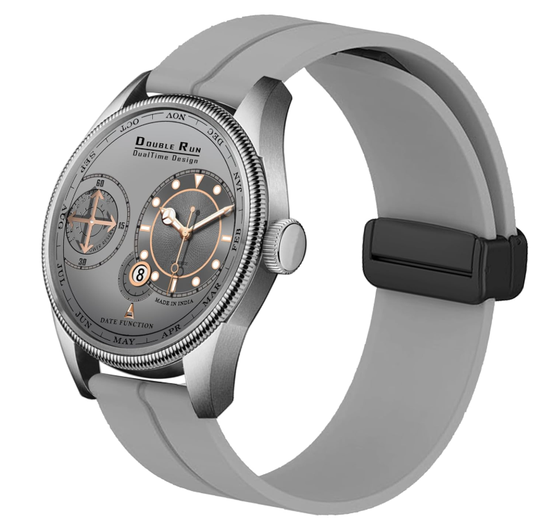 DOUBLERUN Chonograph Date Display Radium Dial Analoge Silicone Magnetic Belt Watch